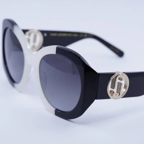 Marc Jacobs MARC 722/S 0CCP 9O Round Sunglasses - White Black\\Dark Grey Gradient Marc Jacobs Grey Shaded Navigator Ladies Sunglasses MARC 722  main image 3